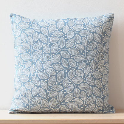 Belgian Linen Pillow Case - Leaves & Berries Blue