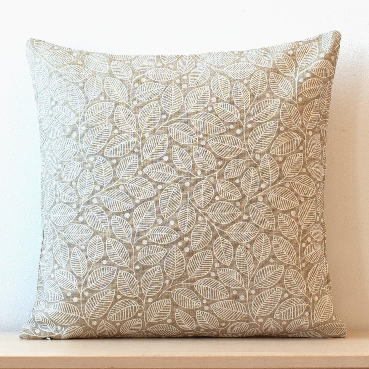 Belgian Linen Pillow Case - Leaves & Berries Taupe
