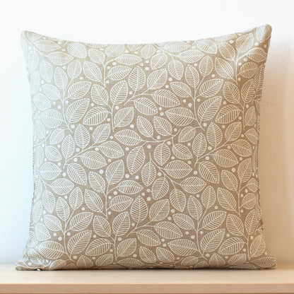 Belgian Linen Pillow Case - Leaves & Berries Taupe