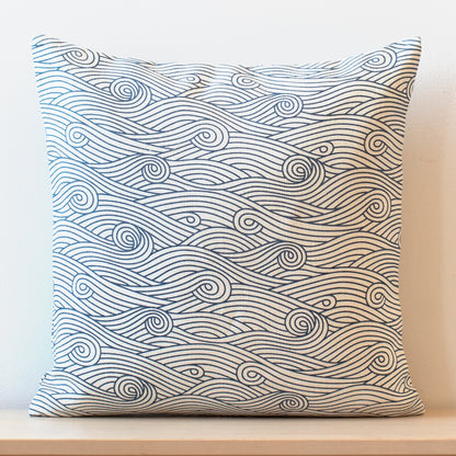 Belgian Linen Pillow Case - Ocean Waves Blue