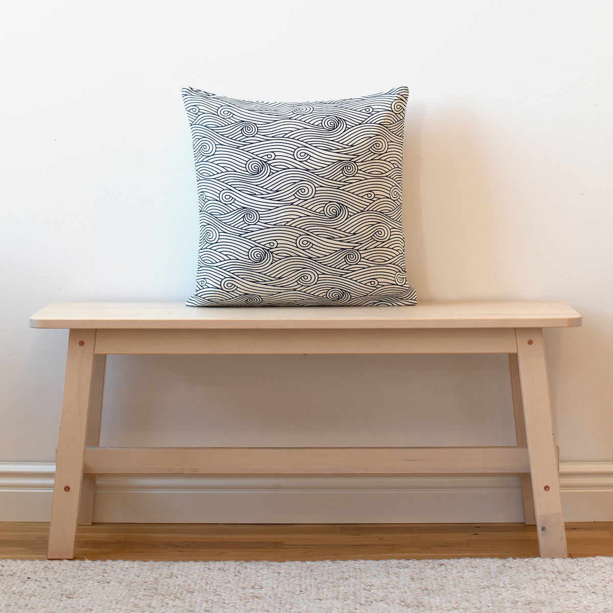 Belgian Linen Pillow Case - Ocean Waves Midnight Blue