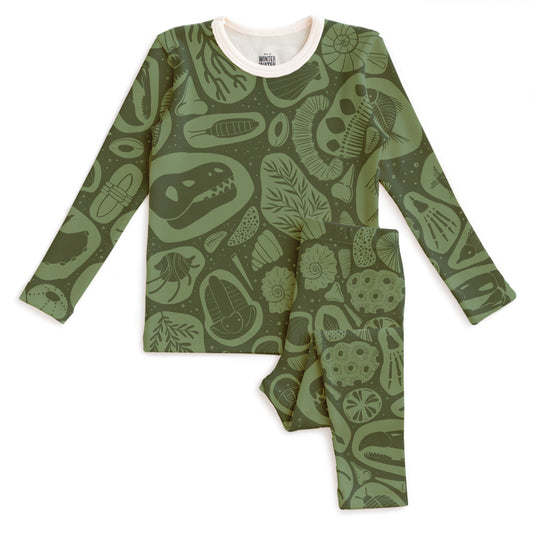 Kids Pajama Set - Fossils Green