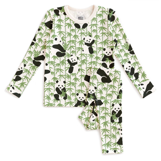 Kids Pajama Set - Pandas Green
