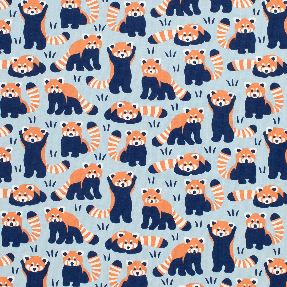 Long-Sleeve Romper - Red Pandas Pale Blue