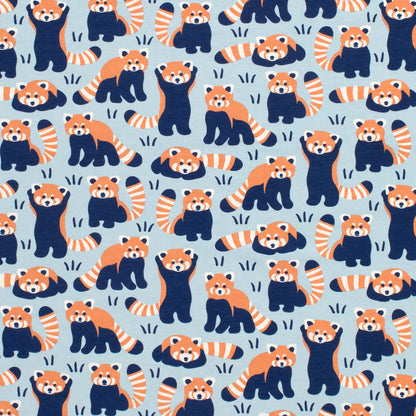 Long-Sleeve Romper - Red Pandas Pale Blue