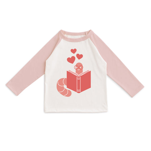 3/4 Sleeve Baseball Tee - Pink & Natural Book Lover
