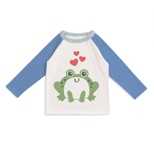 3/4 Sleeve Baseball Tee - Lake Blue & Natural Hoppy Valentine