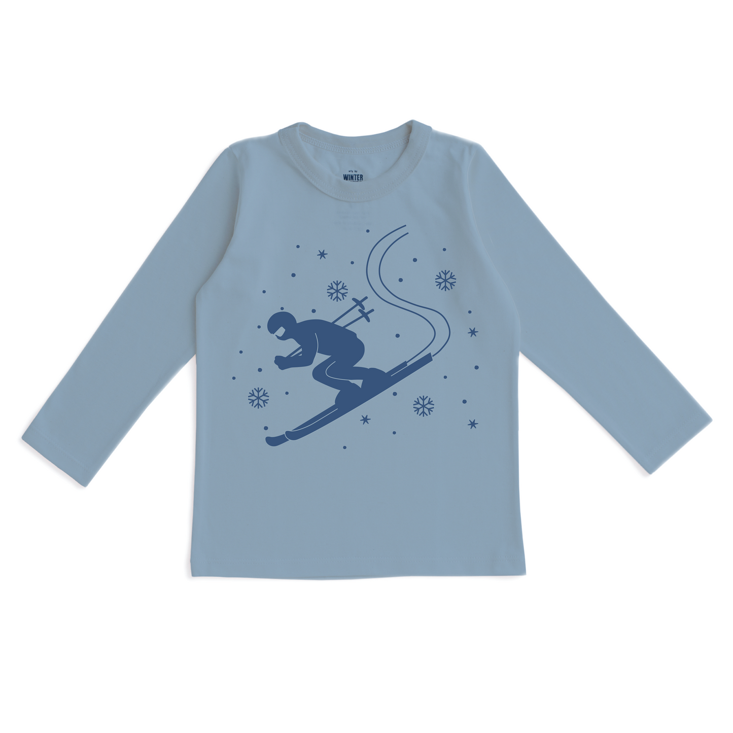 Long Sleeve GRAPHIC Tee - Skier Mountain Blue
