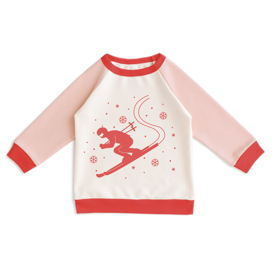 Brushed French Terry Sweatshirt - Skier Pink & Scarlet Red