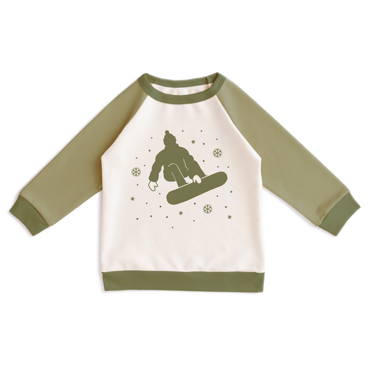 Brushed French Terry Sweatshirt - Snowboarder Sage & Forest Green