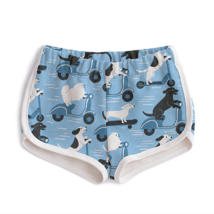 French Terry Shorts - Dogs on Scooters Blue