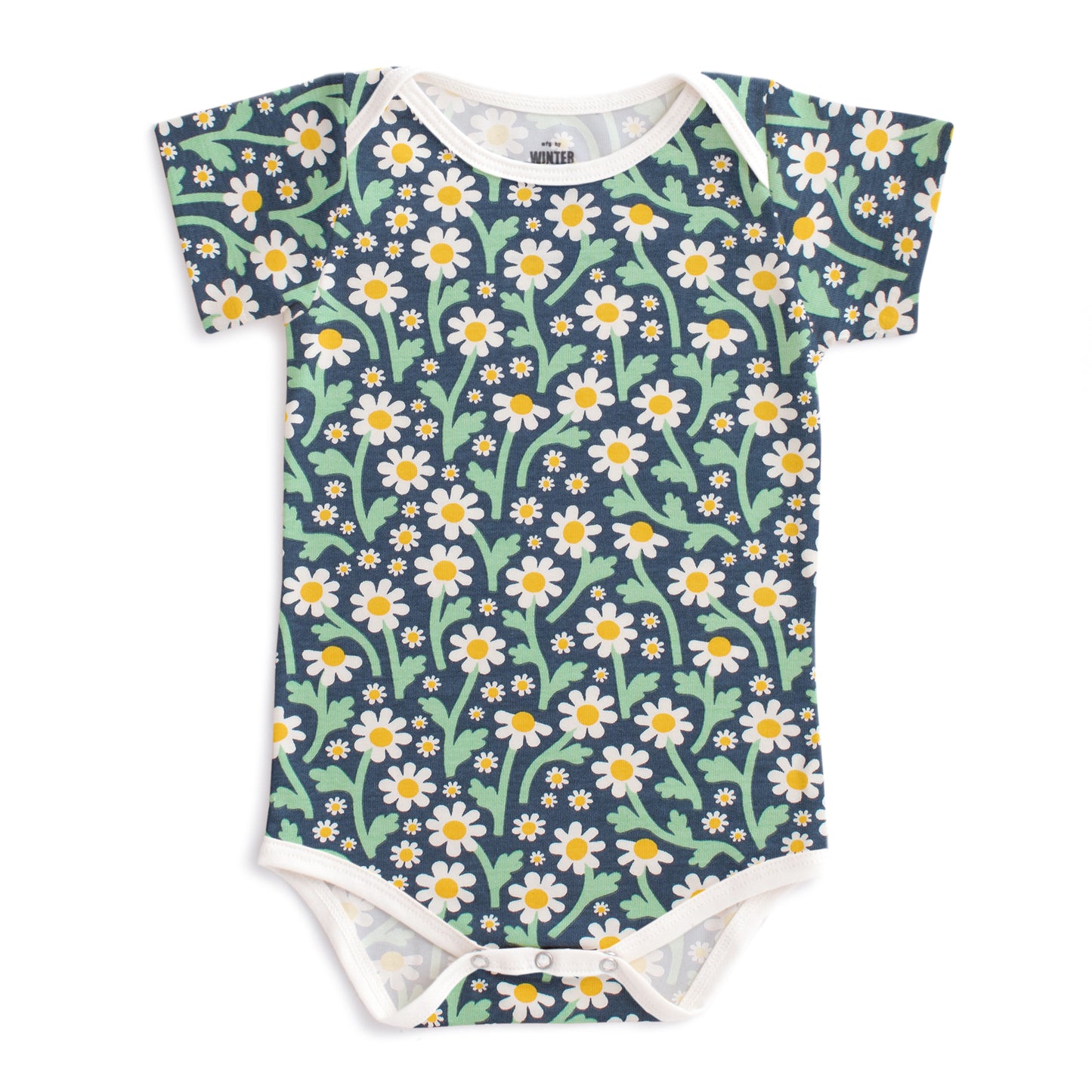 Short Sleeve Snapsuit - Bold Daisies Navy