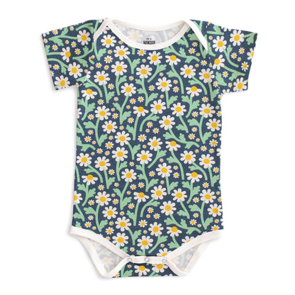 Short Sleeve Snapsuit - Bold Daisies Navy