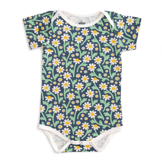 Short Sleeve Snapsuit - Bold Daisies Navy
