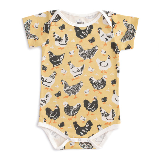 Short Sleeve Snapsuit - Chicken Family Yellow