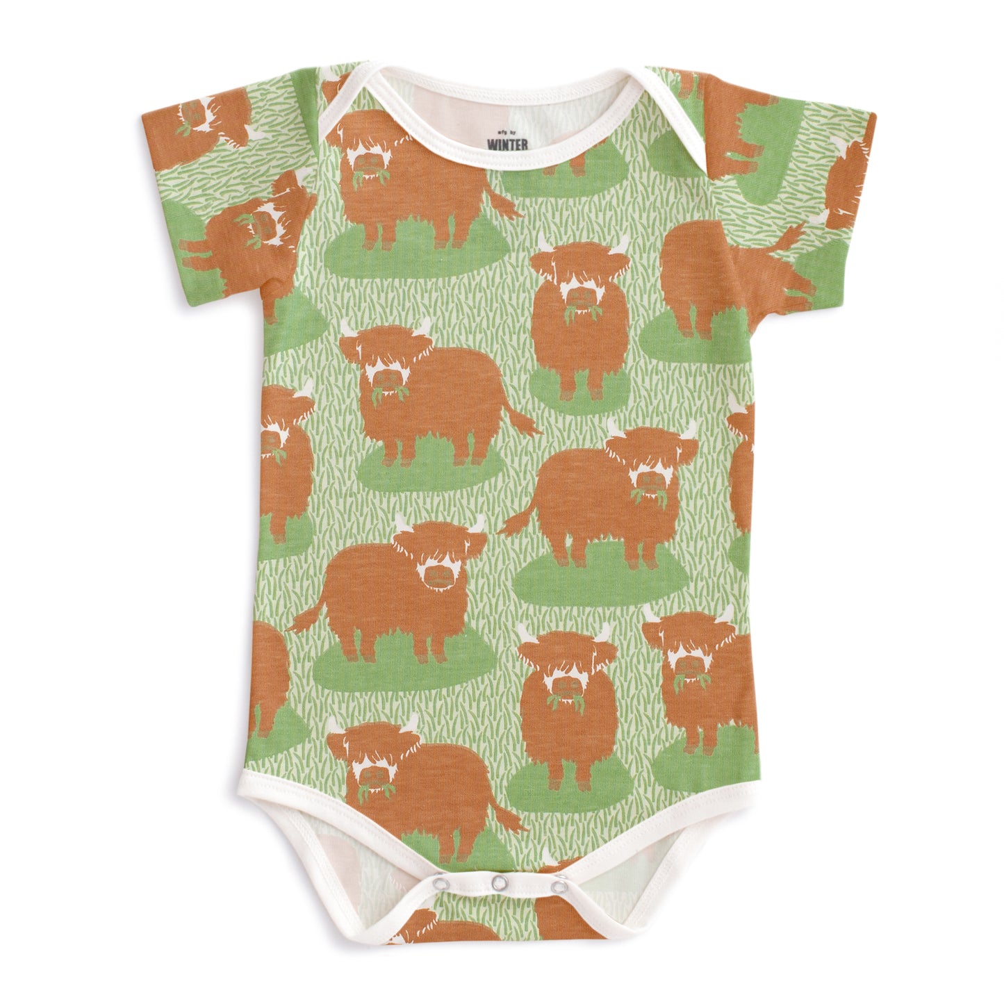 Short Sleeve Snapsuit - Highland Cows Green