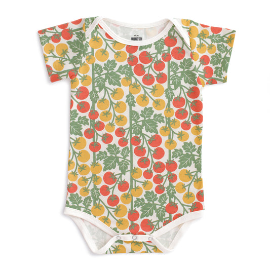 Short Sleeve Snapsuit - Tomato Vines Red & Yellow