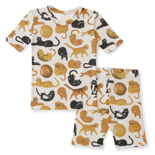 Kids Summer Pajama Set - Cat Friends Gold & Yellow