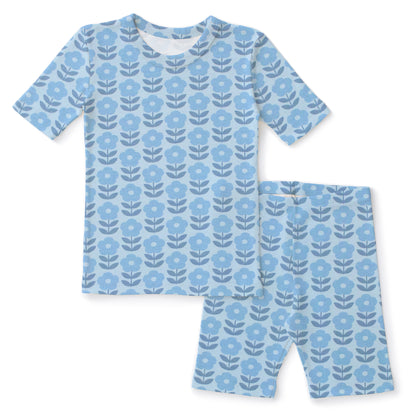 Kids Summer Pajama Set - Danish Flowers Blue