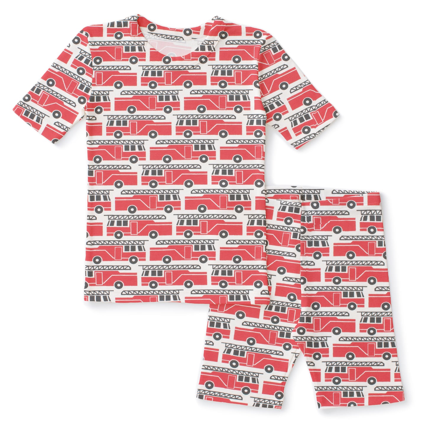 Kids Summer Pajama Set - Firetrucks Red