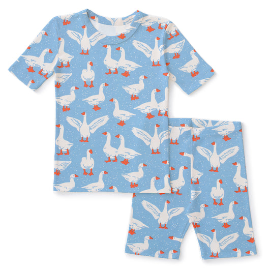 Kids Summer Pajama Set - Silly Geese Blue