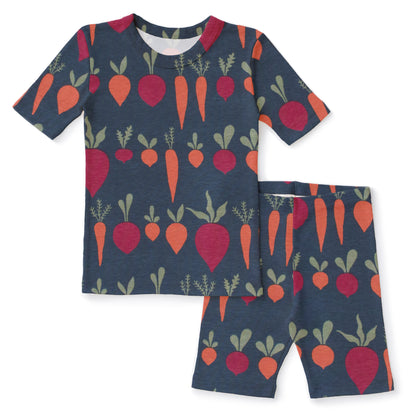 Kids Summer Pajama Set - Root Vegetables Night Sky