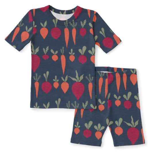 Kids Summer Pajama Set - Root Vegetables Night Sky
