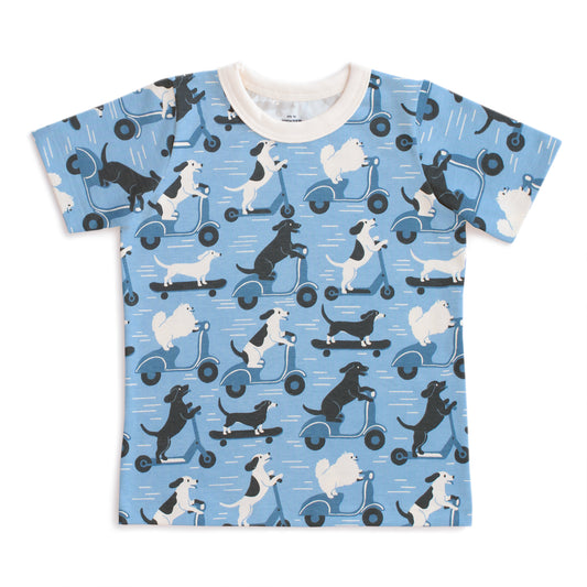 Short-Sleeve Tee - Dogs on Scooters Blue