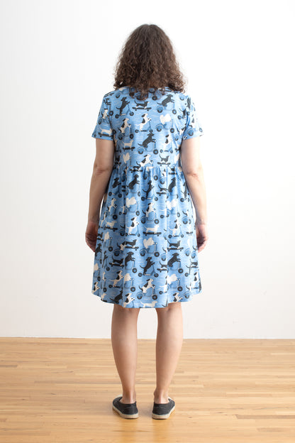 Stockholm Dress - Dogs on Scooters Blue
