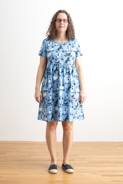 Stockholm Dress - Dogs on Scooters Blue