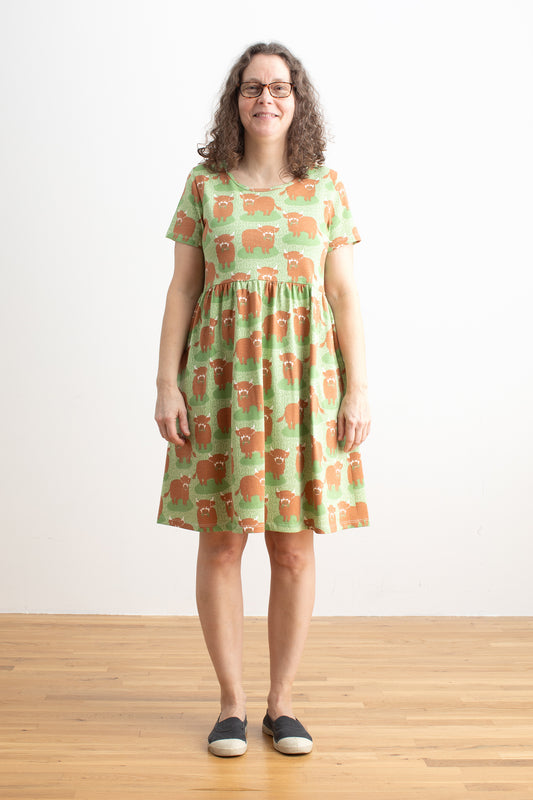Stockholm Dress - Highland Cows Green