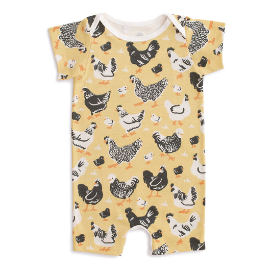 Summer Romper - Chicken Family Yellow