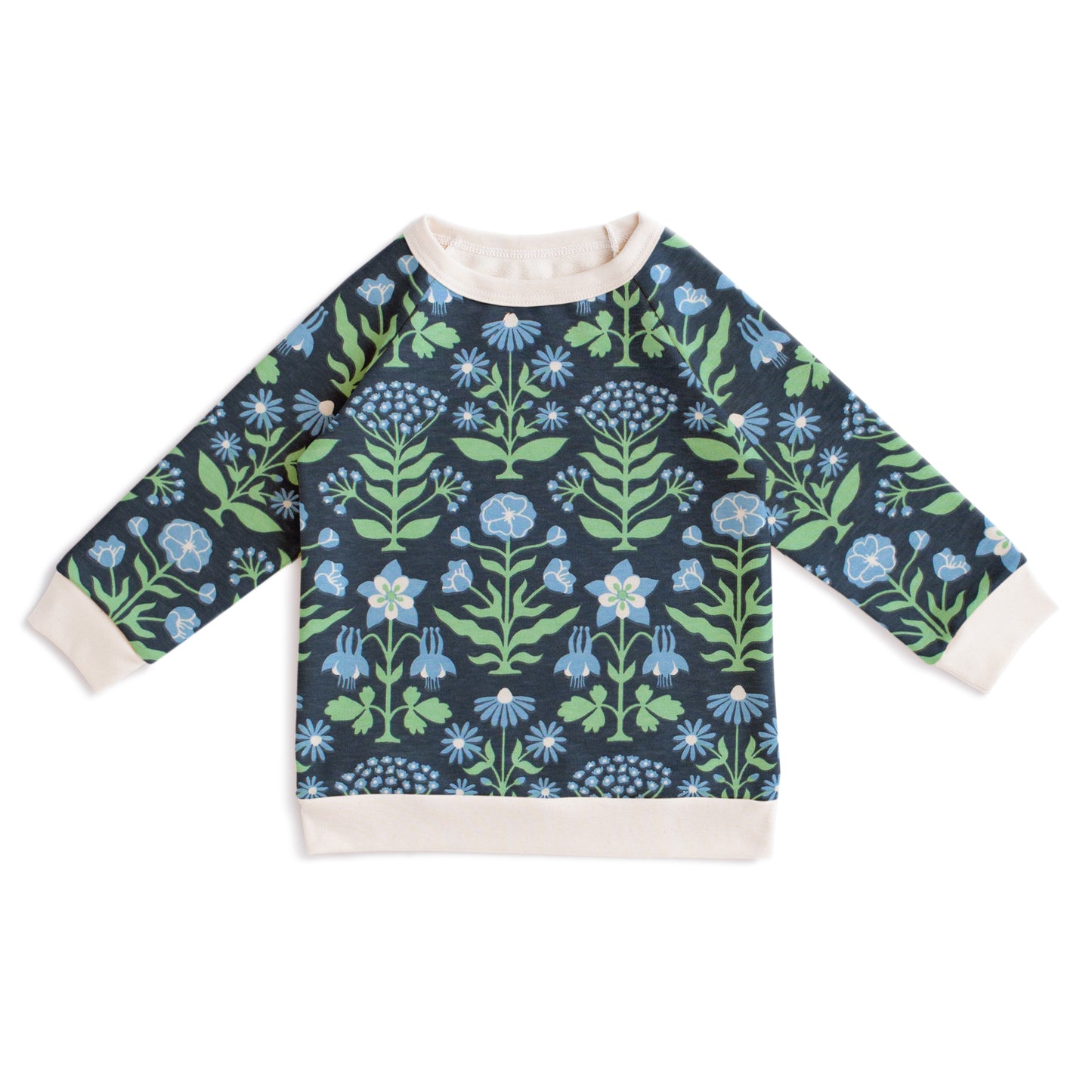 Sweatshirt - Blockprint Floral Blue & Green