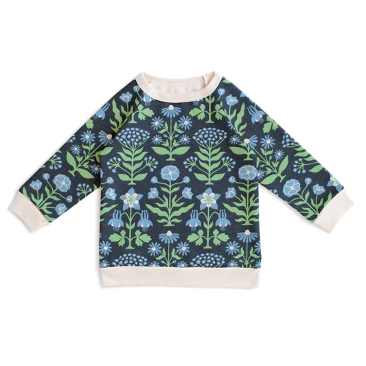 Sweatshirt - Blockprint Floral Blue & Green
