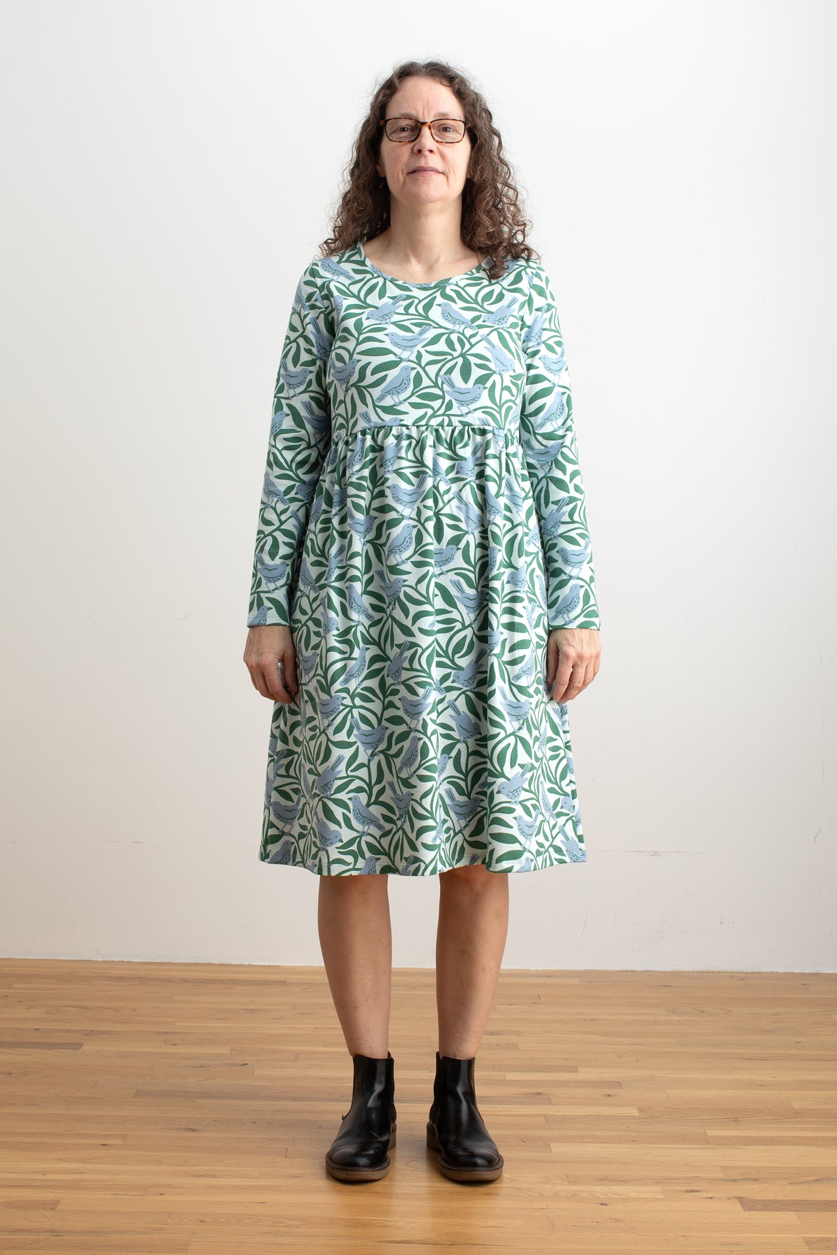 Copenhagen Dress - Birds on Branches Blue & Green