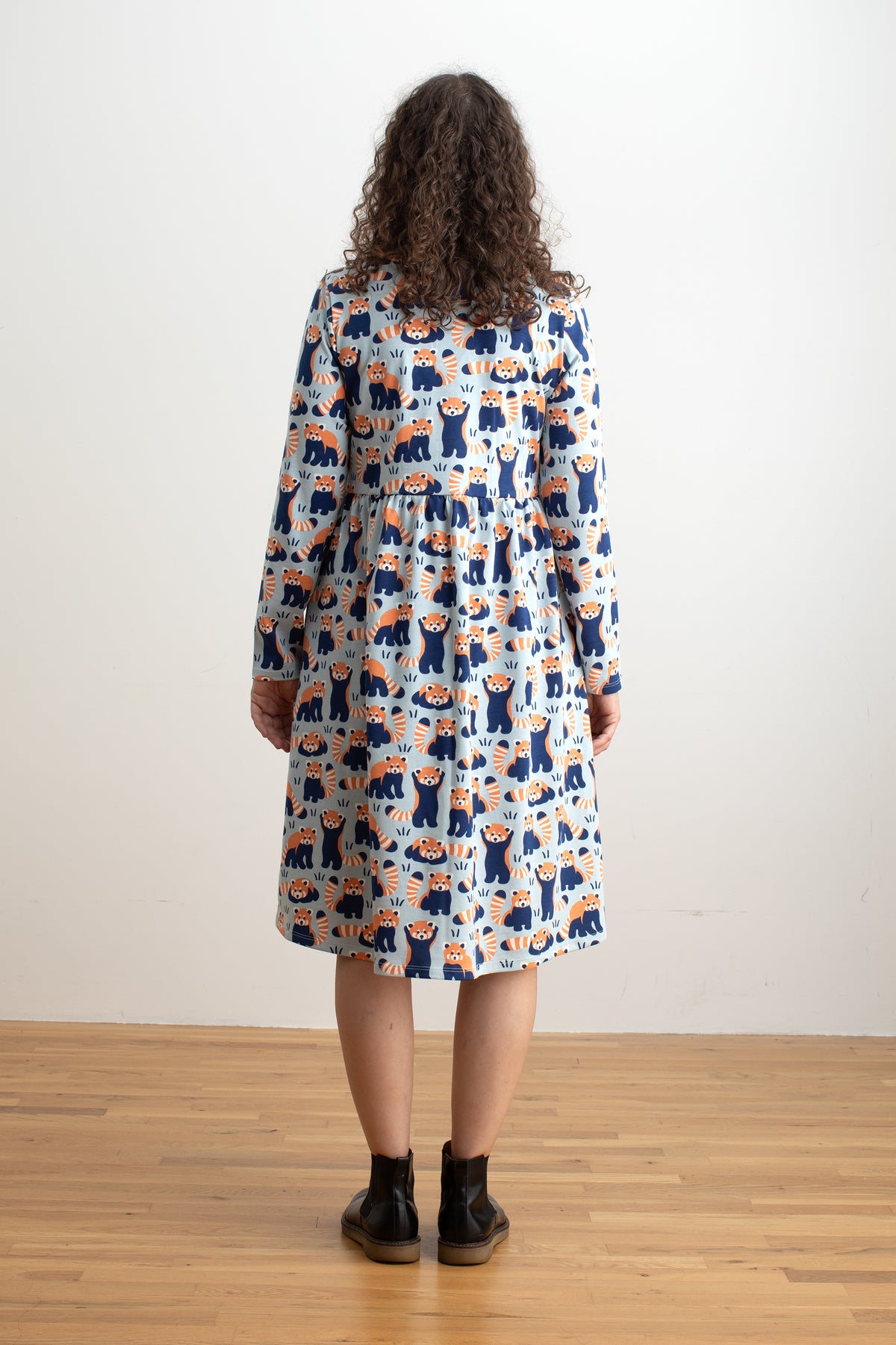 Copenhagen Dress - Red Pandas Pale Blue