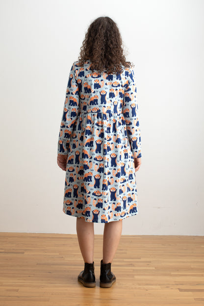 Copenhagen Dress - Red Pandas Pale Blue