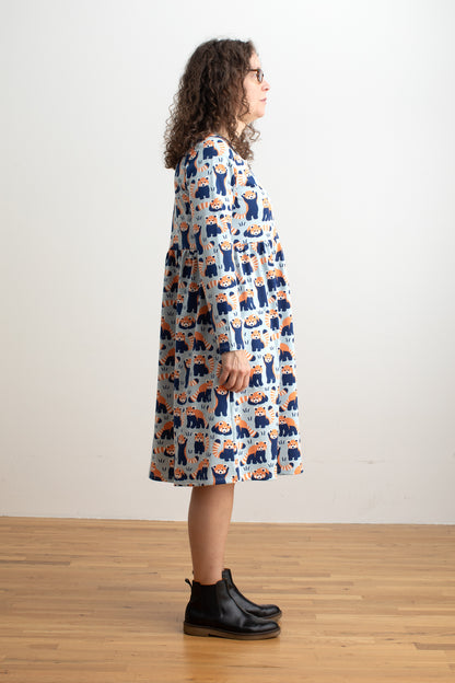 Copenhagen Dress - Red Pandas Pale Blue