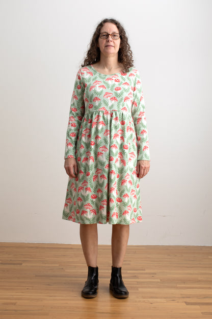 Copenhagen Dress - Toadstools Green & Red