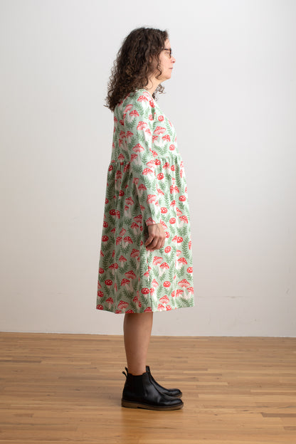 Copenhagen Dress - Toadstools Green & Red