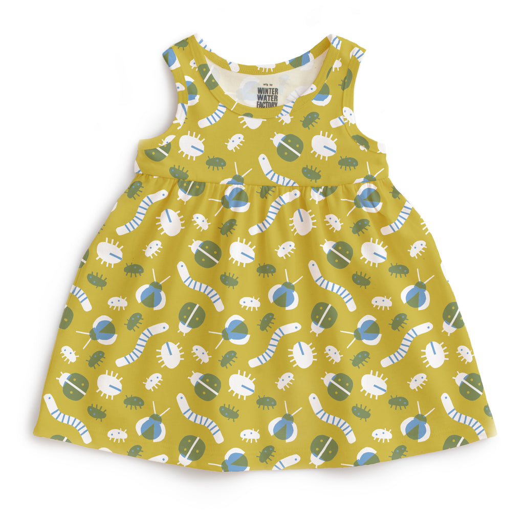 Alna Baby Dress - Busy Bugs Chartreuse & Blue
