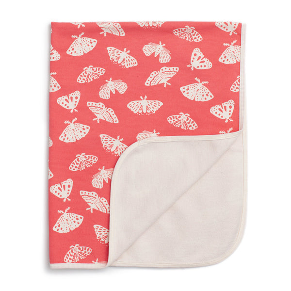 French Terry Blanket - Moths Coral
