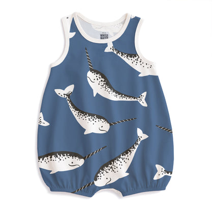 Bubble Romper - Narwhals Blue