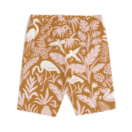Bike Shorts - Tropical Birds Gold