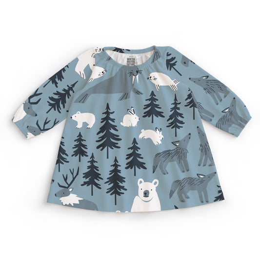 Cedar Baby Dress - Northern Animals Mountain Blue