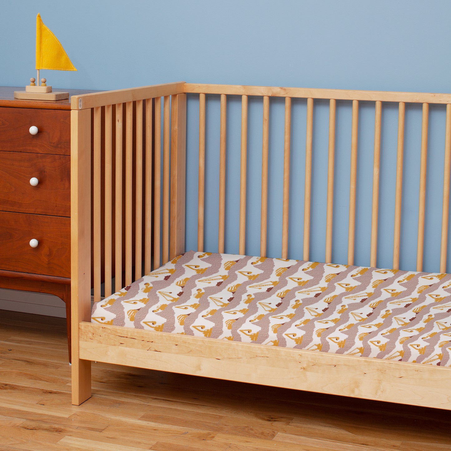 Fitted Crib Sheet - Construction Yellow & Chestnut