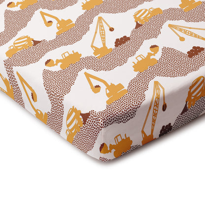 Fitted Crib Sheet - Construction Yellow & Chestnut