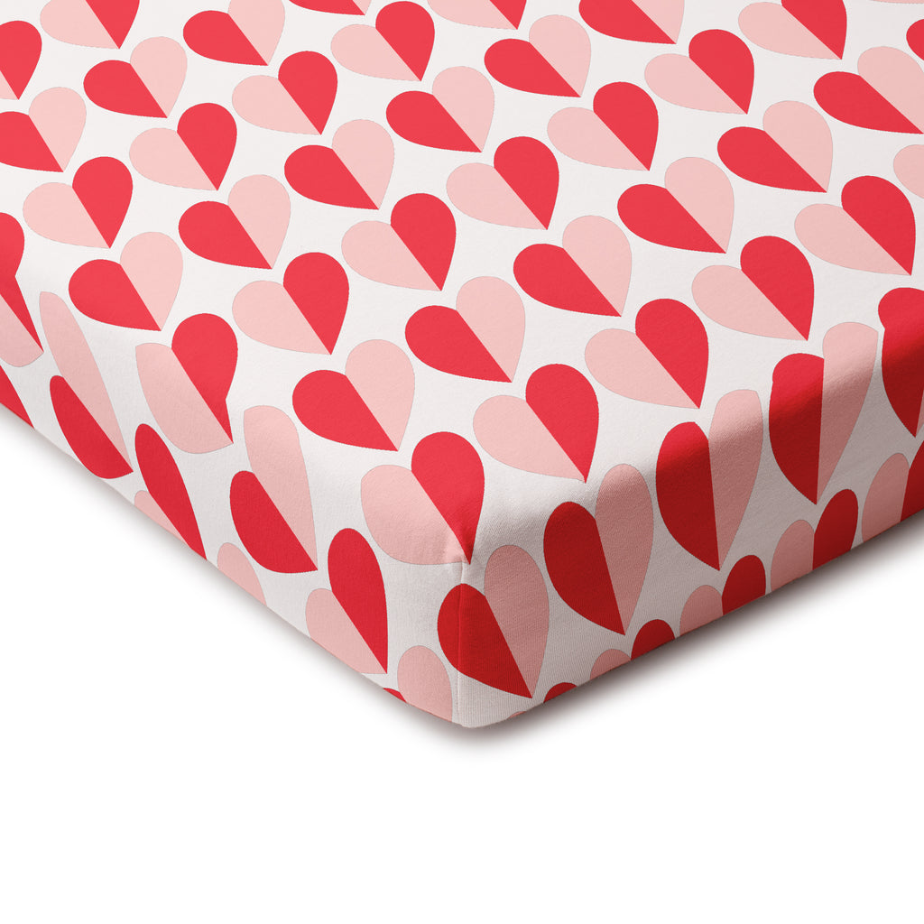 Fitted Crib Sheet - Hearts Red & Pink