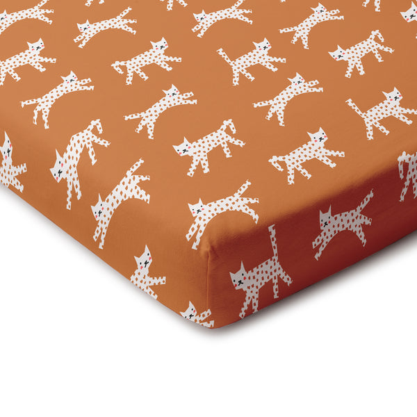 Fitted Crib Sheet - Cats Gold
