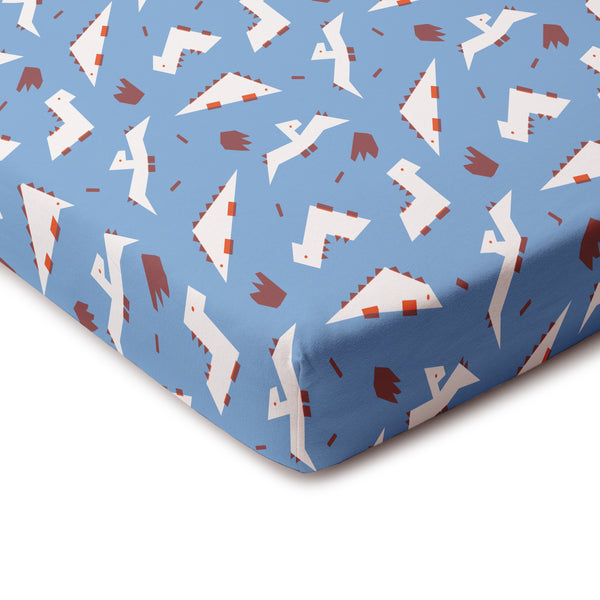 Fitted Crib Sheet - Dino Dreams Blue